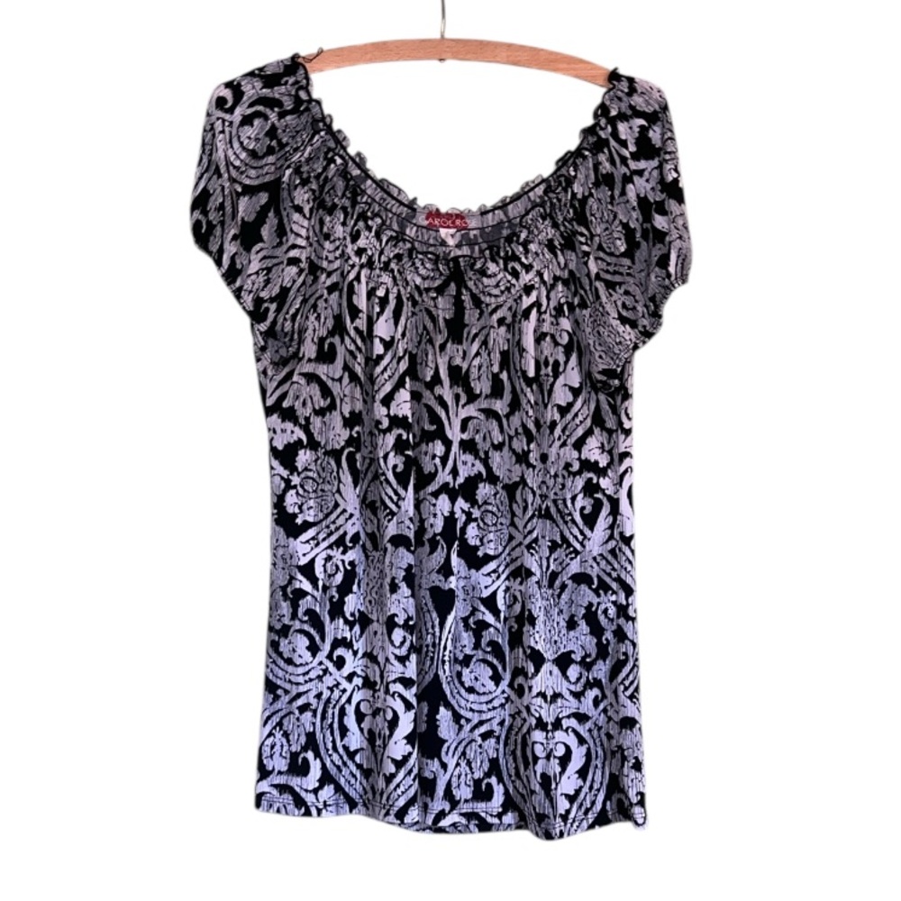 Carol Rose Black and Gray Floral Blouse